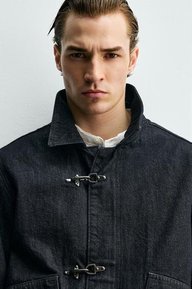 DENIM JACKET WITH METAL FIREMAN CLASPS - Indigo by Zara