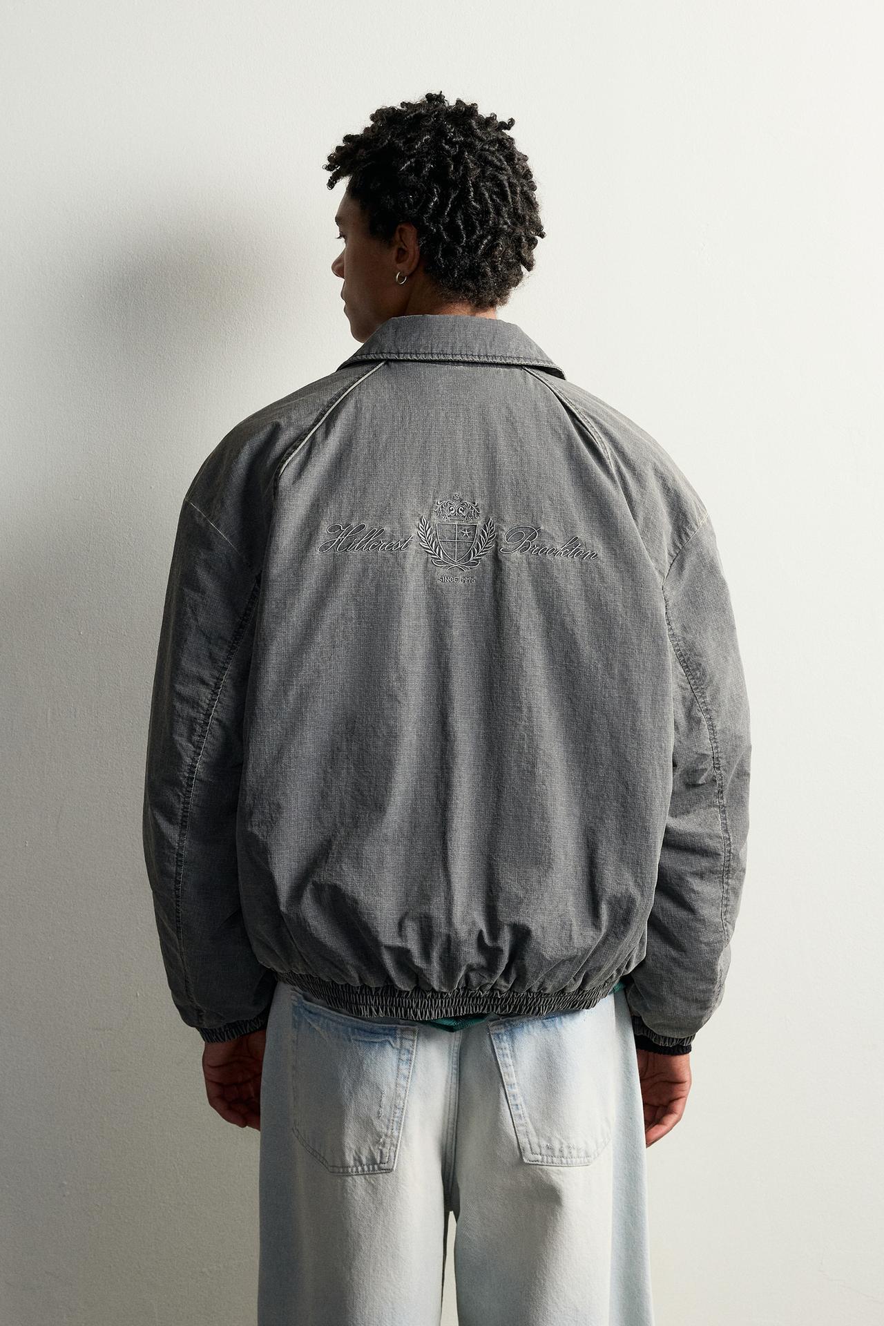 Quilted Washed Embroidered Jacket — Light gray