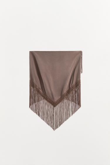 SCARF WITH VISCOSE AND FRINGING - Light brown by Zara - Image 4
