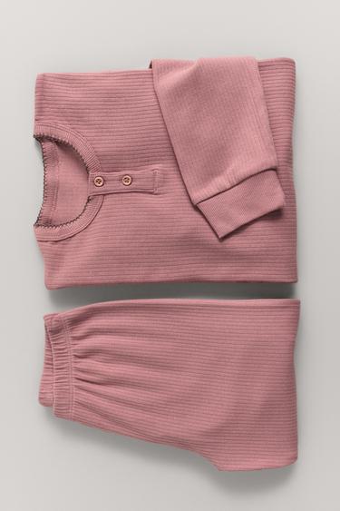 AGES 2-14 / PLAIN RIBBED PYJAMAS - Khaki Green by Zara