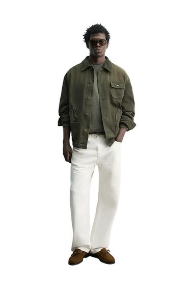 WASHED JACKET WITH COMBINED COLLAR - Dark bottle green by Zara