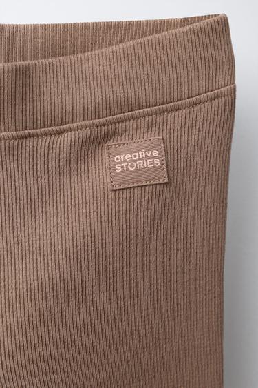RIBBED LEGGINGS WITH LABEL - camel by Zara - Image 2