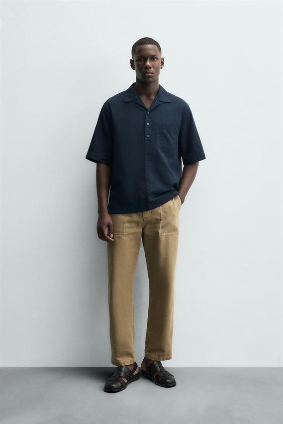 Navy Blue Shirt With Khaki Pants COTTON/LINEN POLO SHIRT Navy Blue