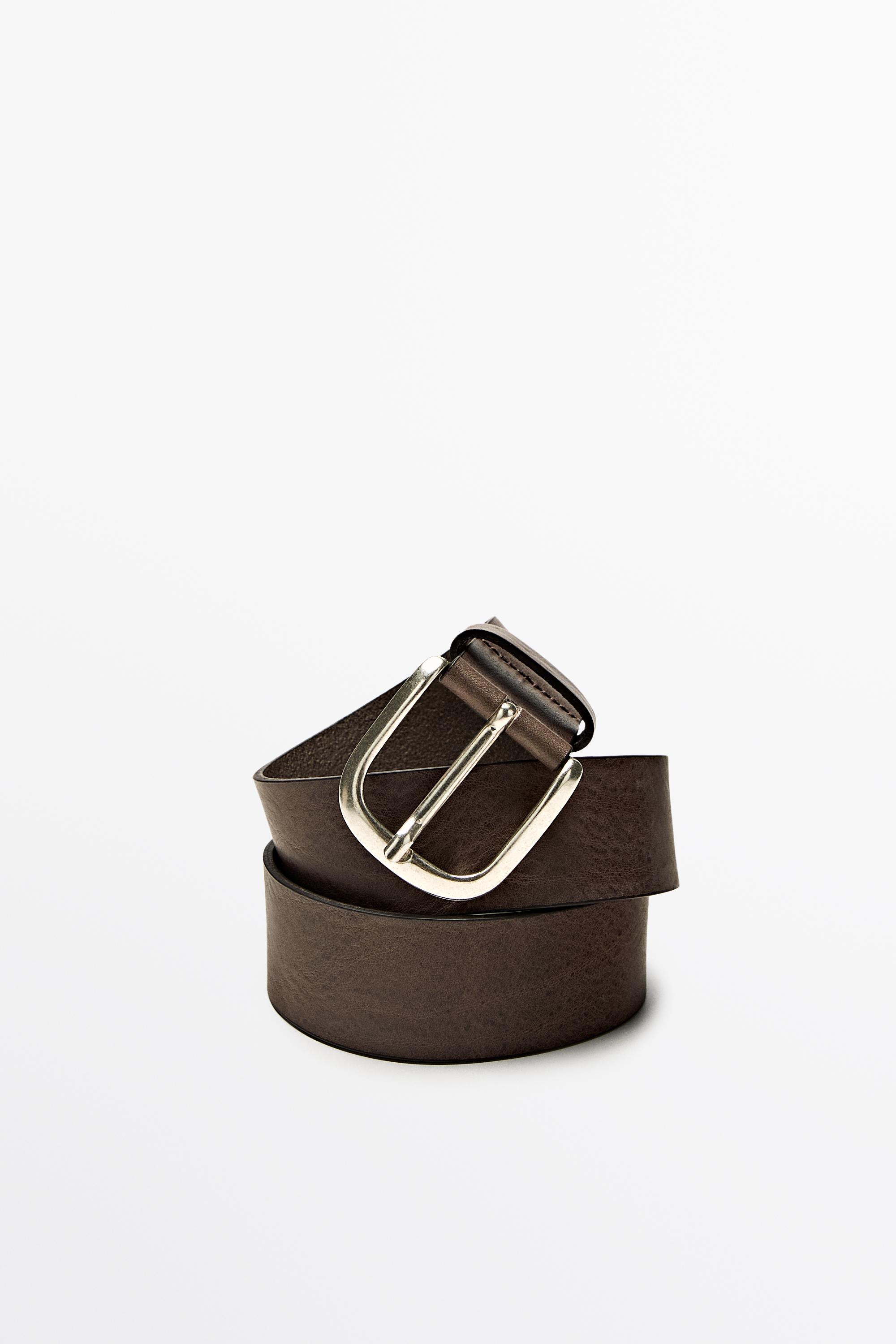 Nappa leather belt with arched buckle