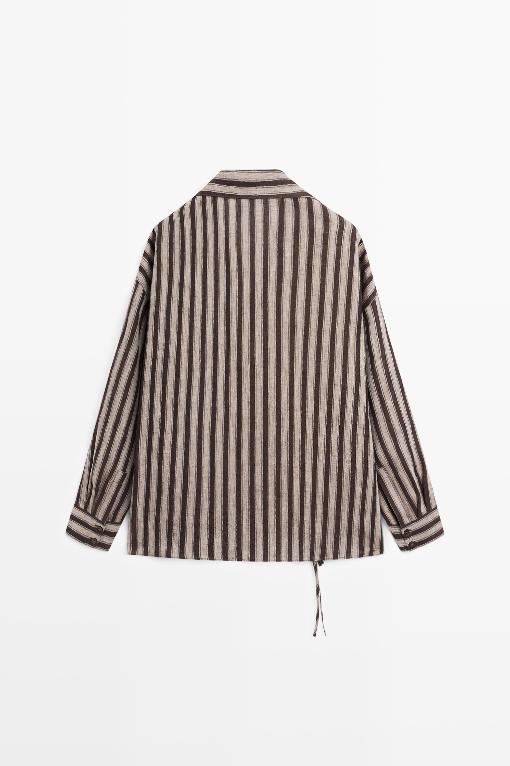 Striped wrap shirt with tie detail