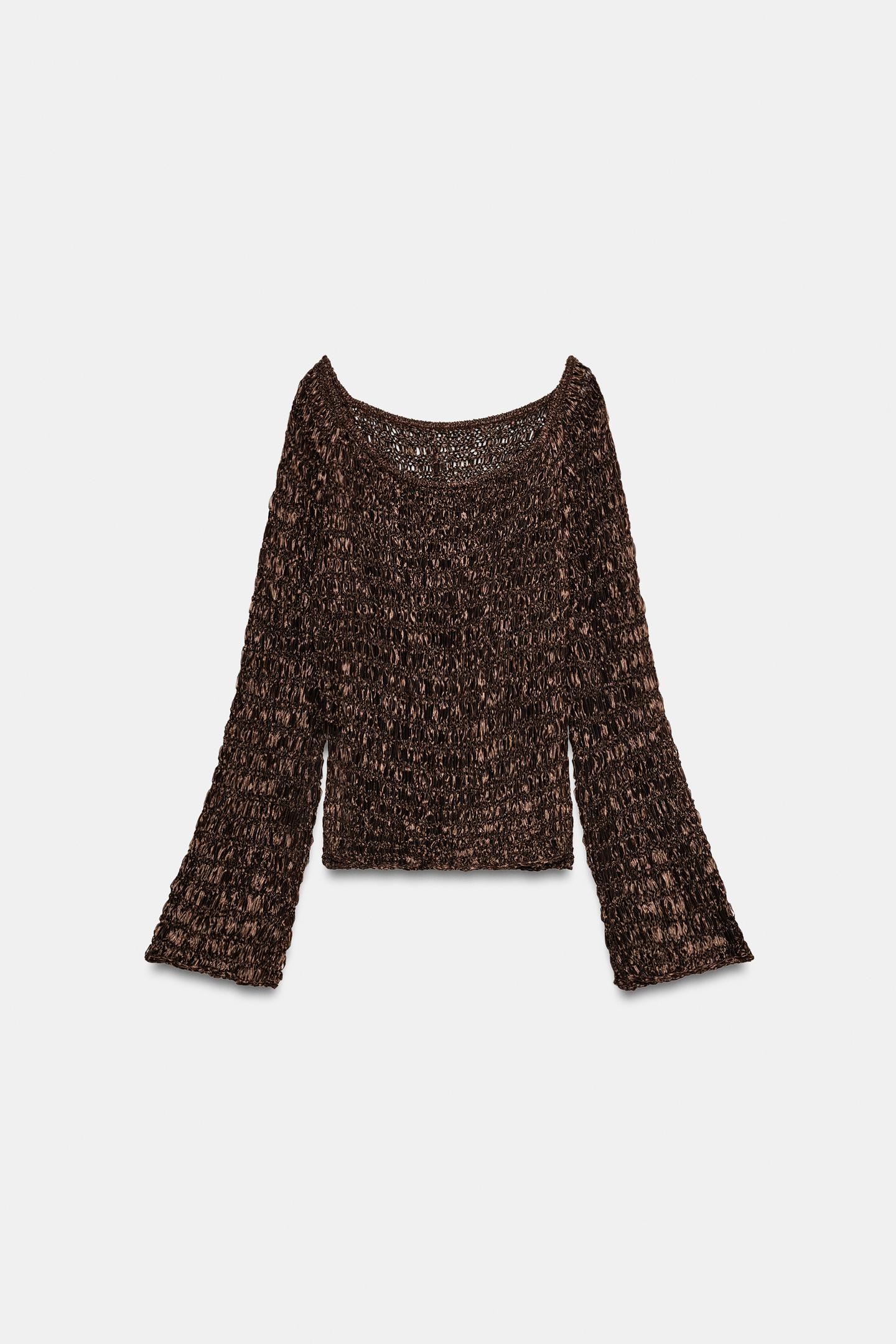 Женский свитер Zara Boat Neck Knit, цвет: Коричневый — фото 5