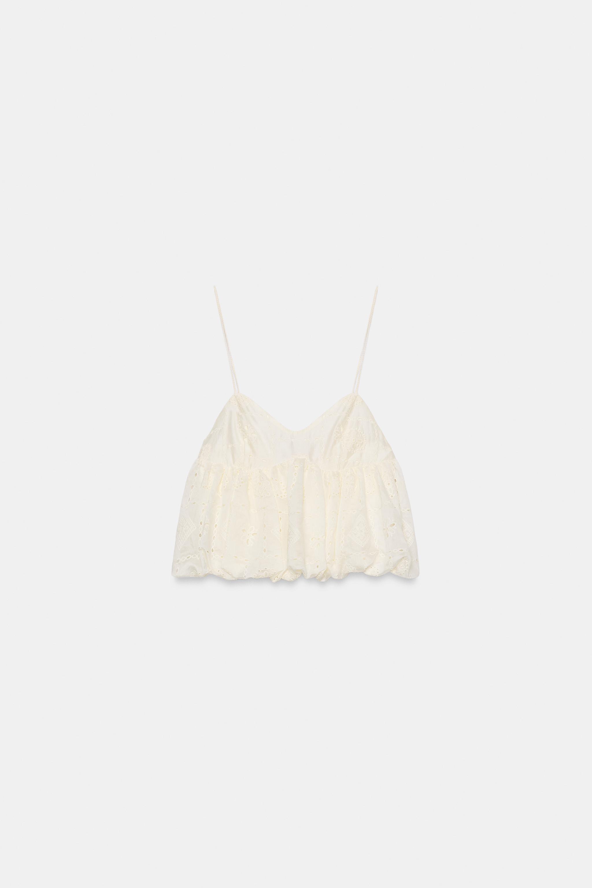 PUFFBALL TOP WITH CUTWORK EMBROIDERY