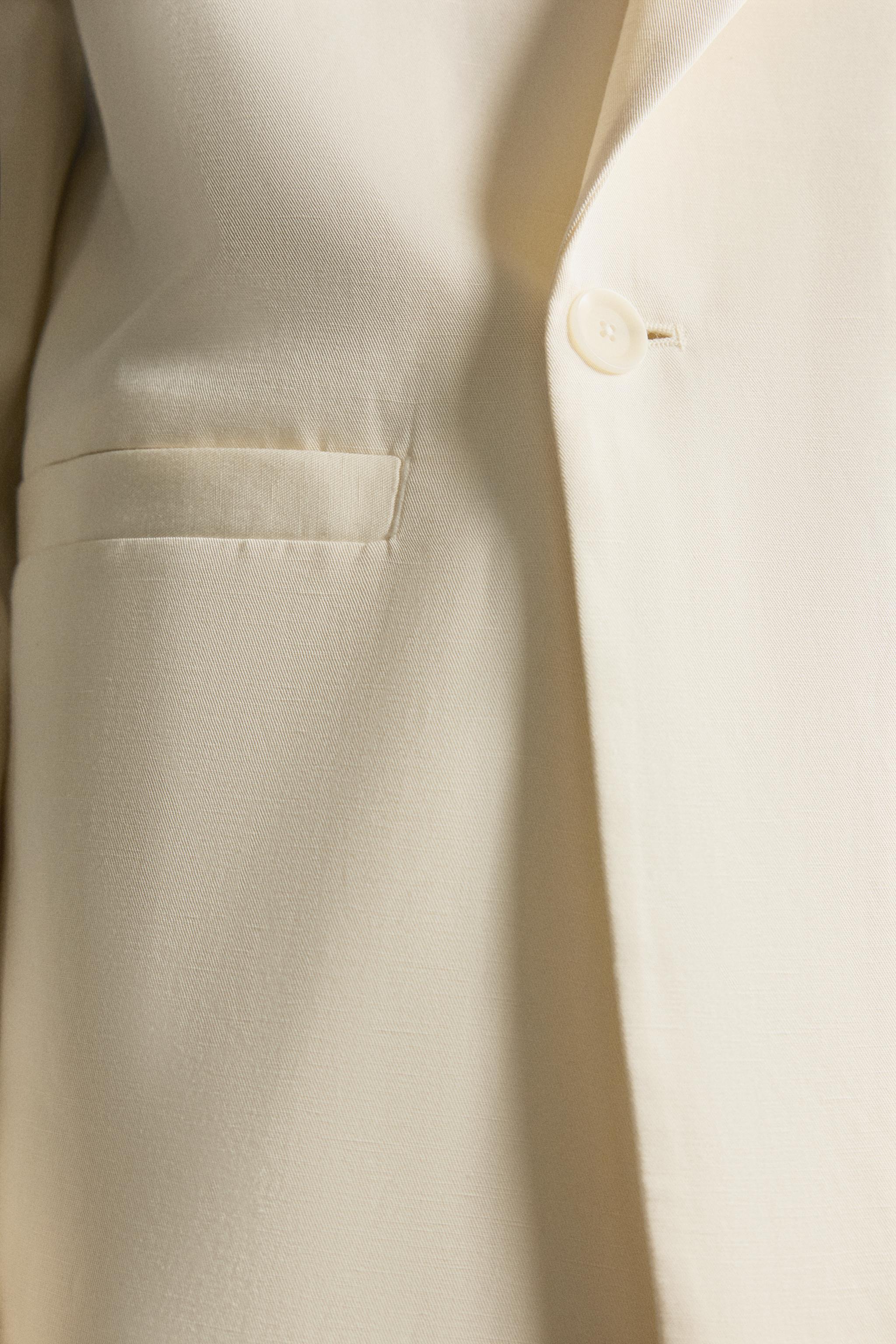 Мужские пиджаки Zara VISCOSE - LINEN DOUBLE-BREASTED BLAZER — фото 6