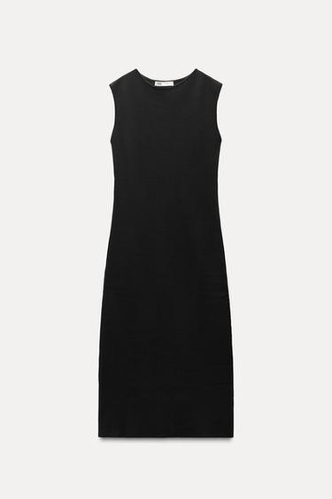 Zara GOLD BUTTON MIDI DRESS - Black