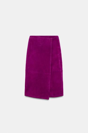 FALDA PAREO MIDI PIEL - Púrpura de Zara - Imagen 0