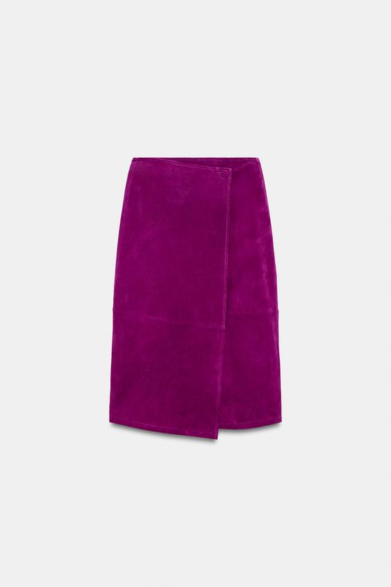FALDA PAREO MIDI PIEL - Púrpura de Zara - Imagen 0