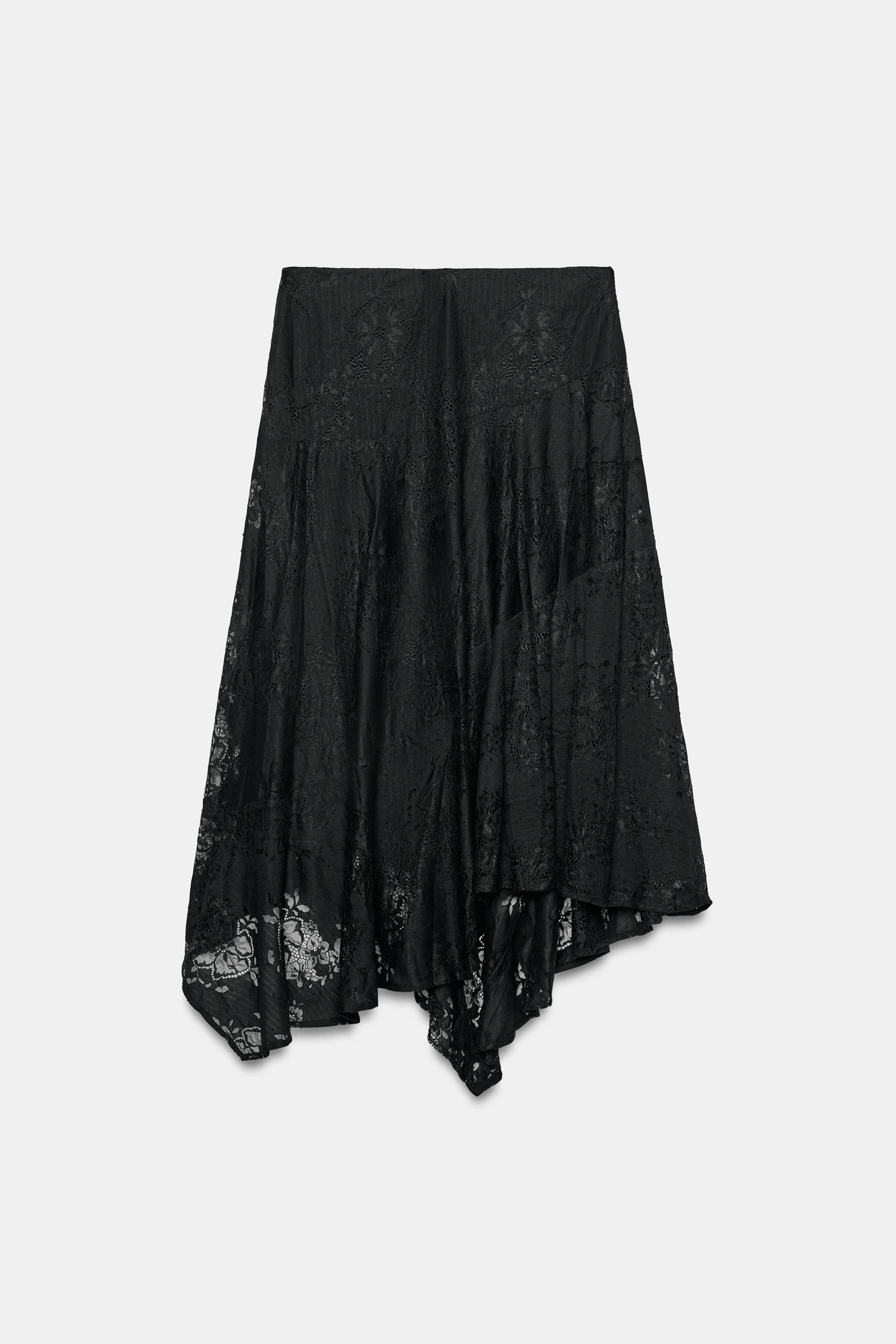 JUPE MIDI ASYMÉTRIQUE EN DENTELLE
