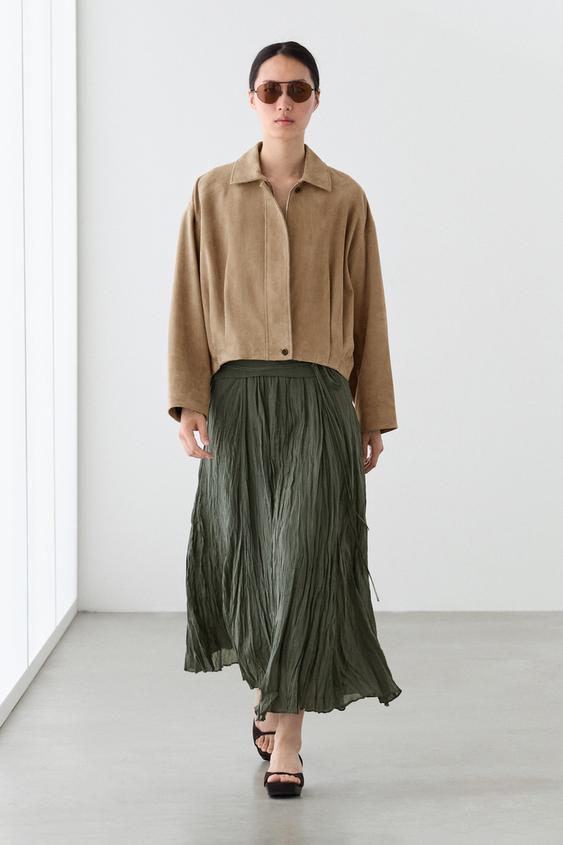 Pleated suede leather bomber jacket from Zara - $590