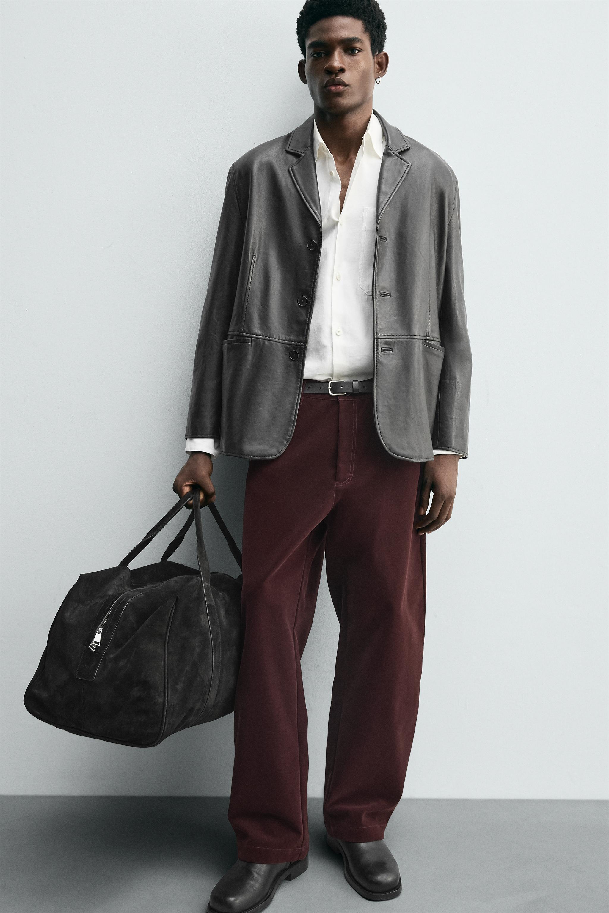 FLOCKED WIDE FIT PANTS - Burgundy | ZARA United States