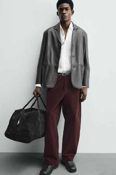 FLOCKED WIDE-LEG TROUSERS - Burgundy by Zara - Image 4