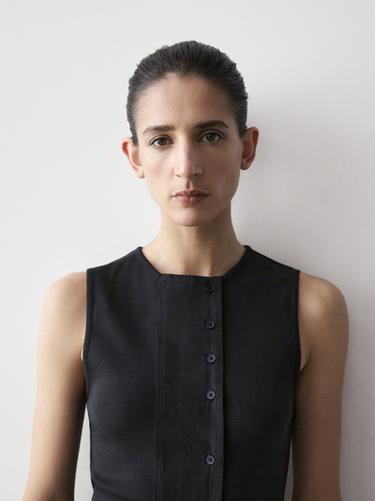 Zara Cotton blend top with placket detail - Navy blue