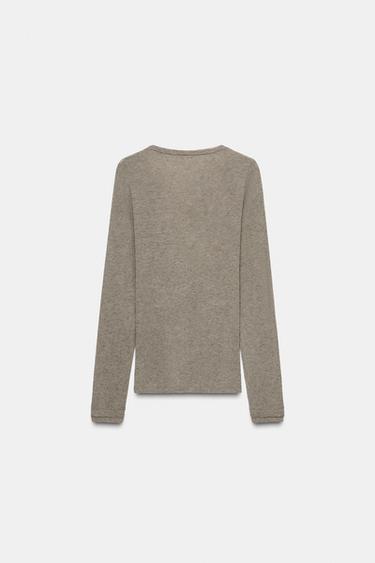 T-SHIRT À MANCHES LONGUES - Vison chiné de Zara - Image 6