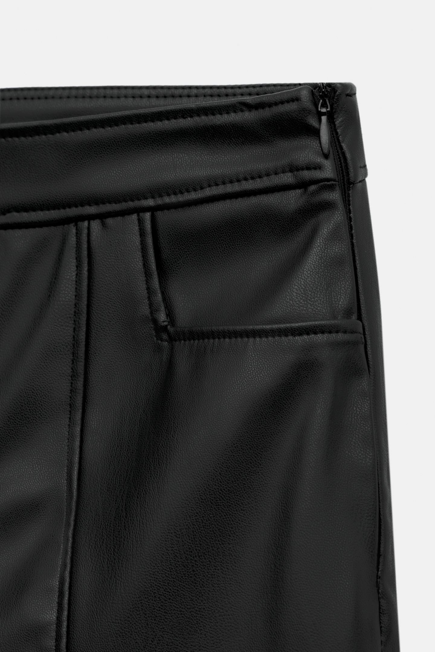 Женские брюки Zara Faux Leather Zip Hem, цвет: Чёрный — фото 8