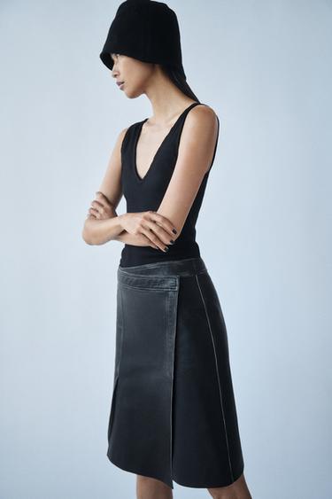 Zara RIB V-NECK TOP - Black