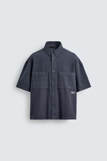 CONTRAST EMBROIDERY SHIRT - Blue by Zara