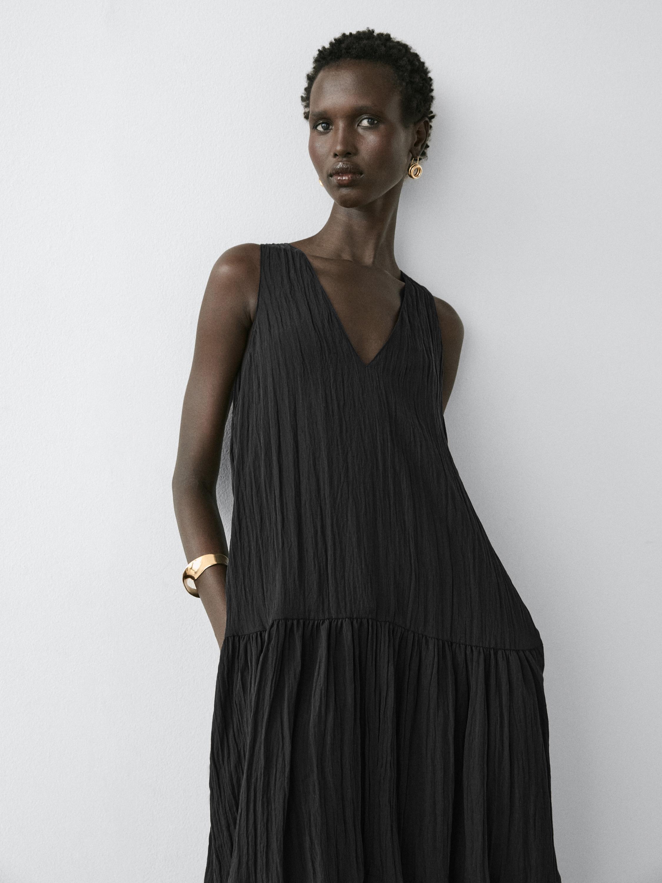 Robe midi fluide plissée