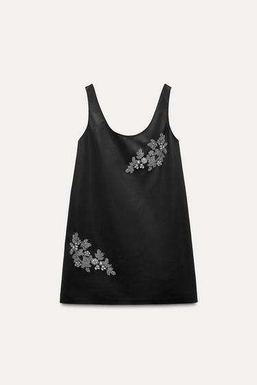 VESTIDO EFECTO PIEL ABALORIOS ZW COLLECTION - Negro de Zara