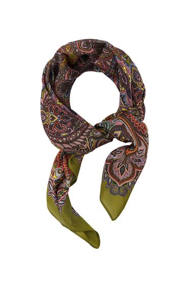PAISLEY PRINT VISCOSE SILK BLEND SCARF - Olive green by Zara