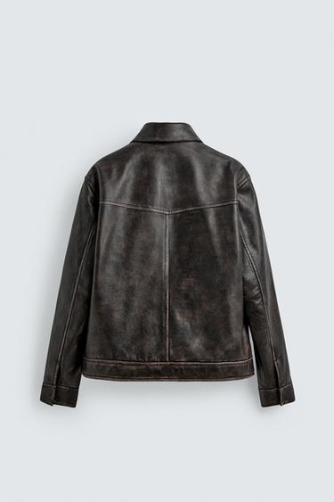 BLOUSON EN CUIR EFFET DÉLAVÉ VINTAGE - Noir de Zara - Image 8