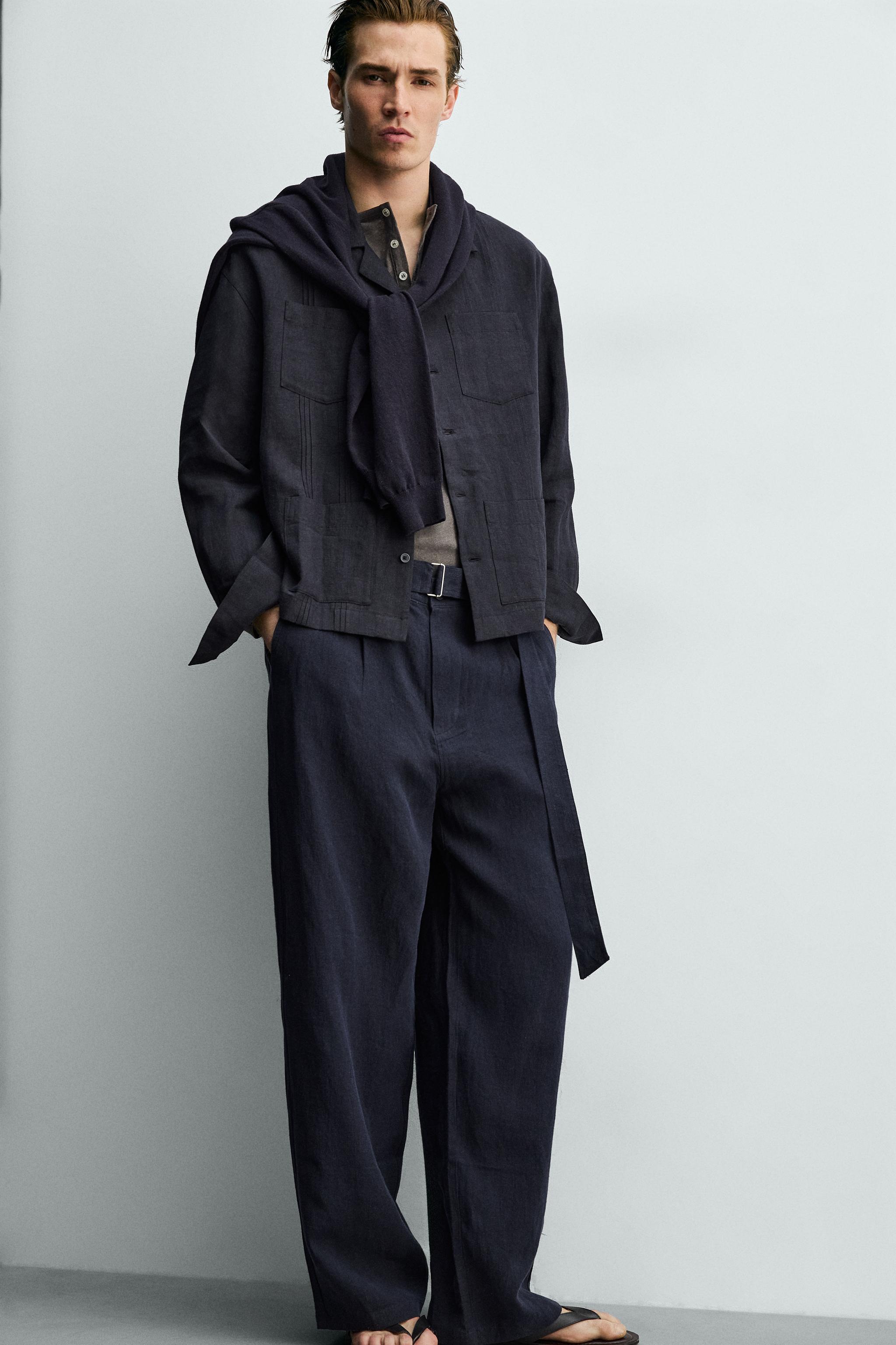 RELAXED FIT 100% LINEN BELTED PANTS
