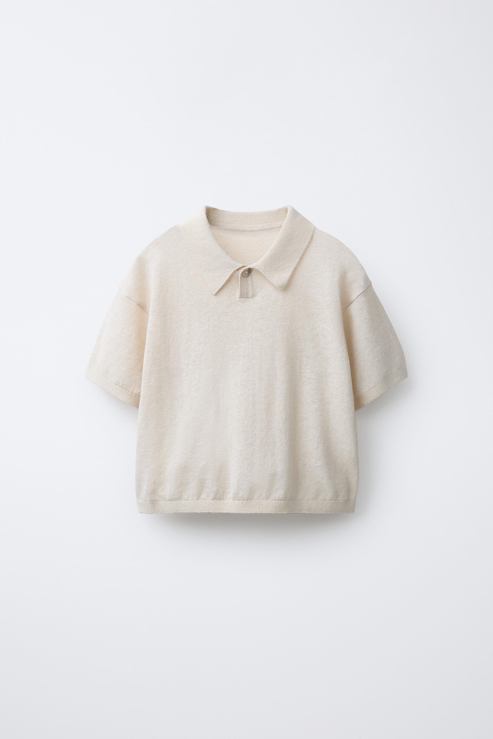 KNIT COTTON LINEN POLO SHIRT - Ecru | ZARA New Zealand