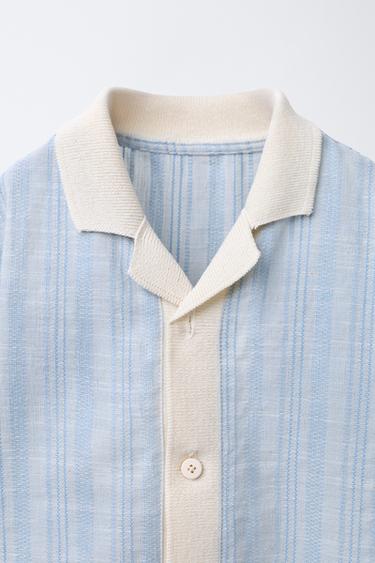 CHEMISE À RAYURES AVEC COTON ET LIN - Bleu de Zara - Image 2