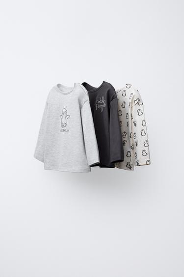 НАБОР ИЗ ТРЕХ ФУТБОЛОК С ПИНГВИНАМИ — СЕРЫЙ С МЕЛАНЖЕВЫМ ЭФФЕКТОМ от Zara — изображение 0