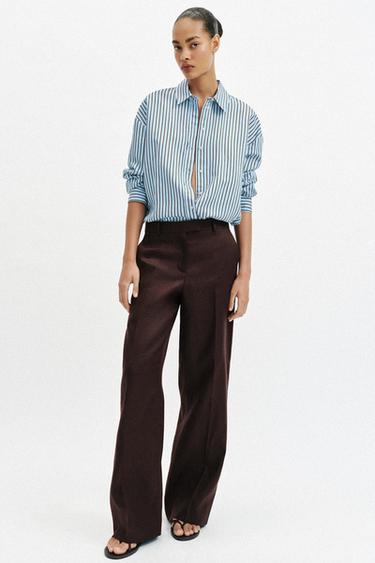 РУБАШКА ОВЕРСАЙЗ ИЗ ПОПЛИНА В ПОЛОСКУ — Синий/Белый от Zara