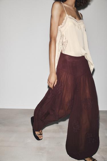 PANTALÓN BOMBACHO BORDADOS ZW COLLECTION - Marrón de Zara