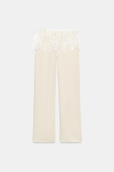 PANTALON CÔTELÉ DENTELLE - Rose craie de Zara - Image 4