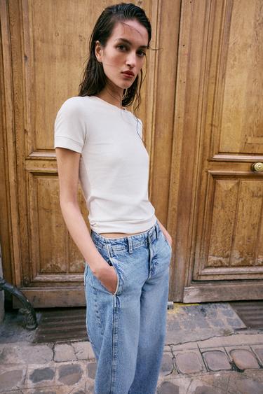 JEAN Z1975 BARREL TAILLE HAUTE COURT À COUTURES - Bleu moyen de Zara - Image 2