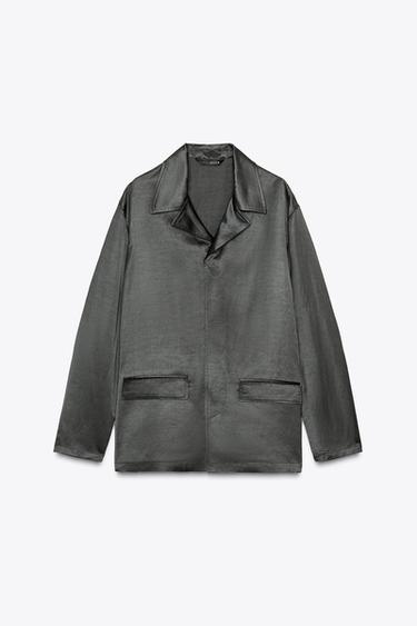 ZW COLLECTION SATIN LINEN BLEND BLAZER - Charcoal by Zara