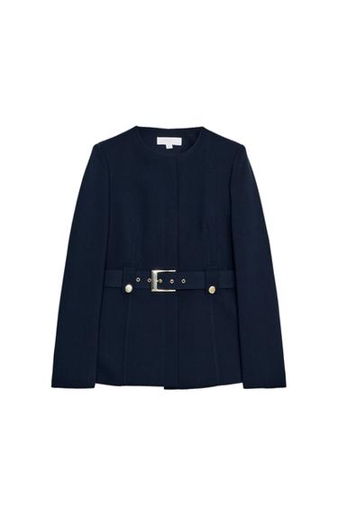 Zara BELTED BLAZER WITH BUCKLE - Navy blue