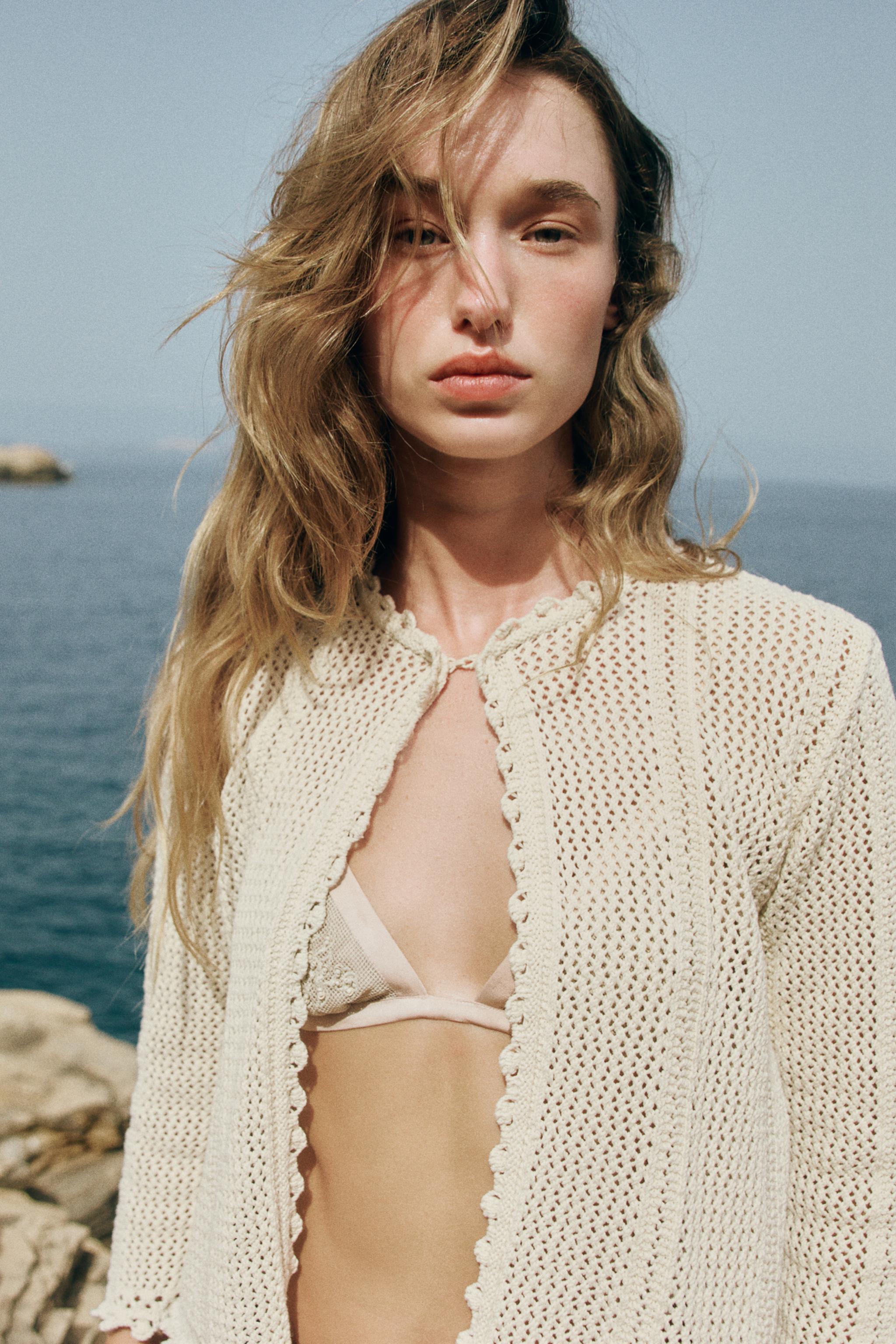 Женские кардиганы Zara POINTELLE KNIT CARDIGAN — фото 6