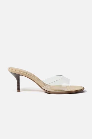 Zara HIGH HEELED VINYL SANDALS - Light beige