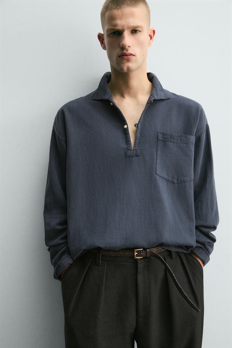ZARA RELAXED FIT COTTON/LINEN POLO SHIRT