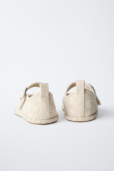 EMBROIDERED BALLET FLATS - Ecru White by Zara - Image 3