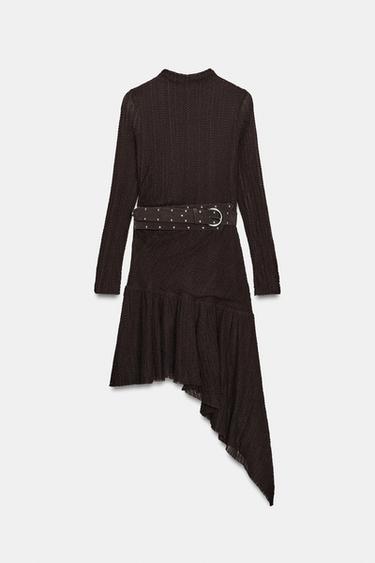 ROBE COURTE ASYMÉTRIQUE À CEINTURE - Marron de Zara - Image 4