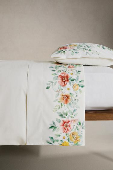 HOUSSE DE COUETTE COTON IMPRIMÉ FLEUR - Blanc cassé de Zara - Image 2