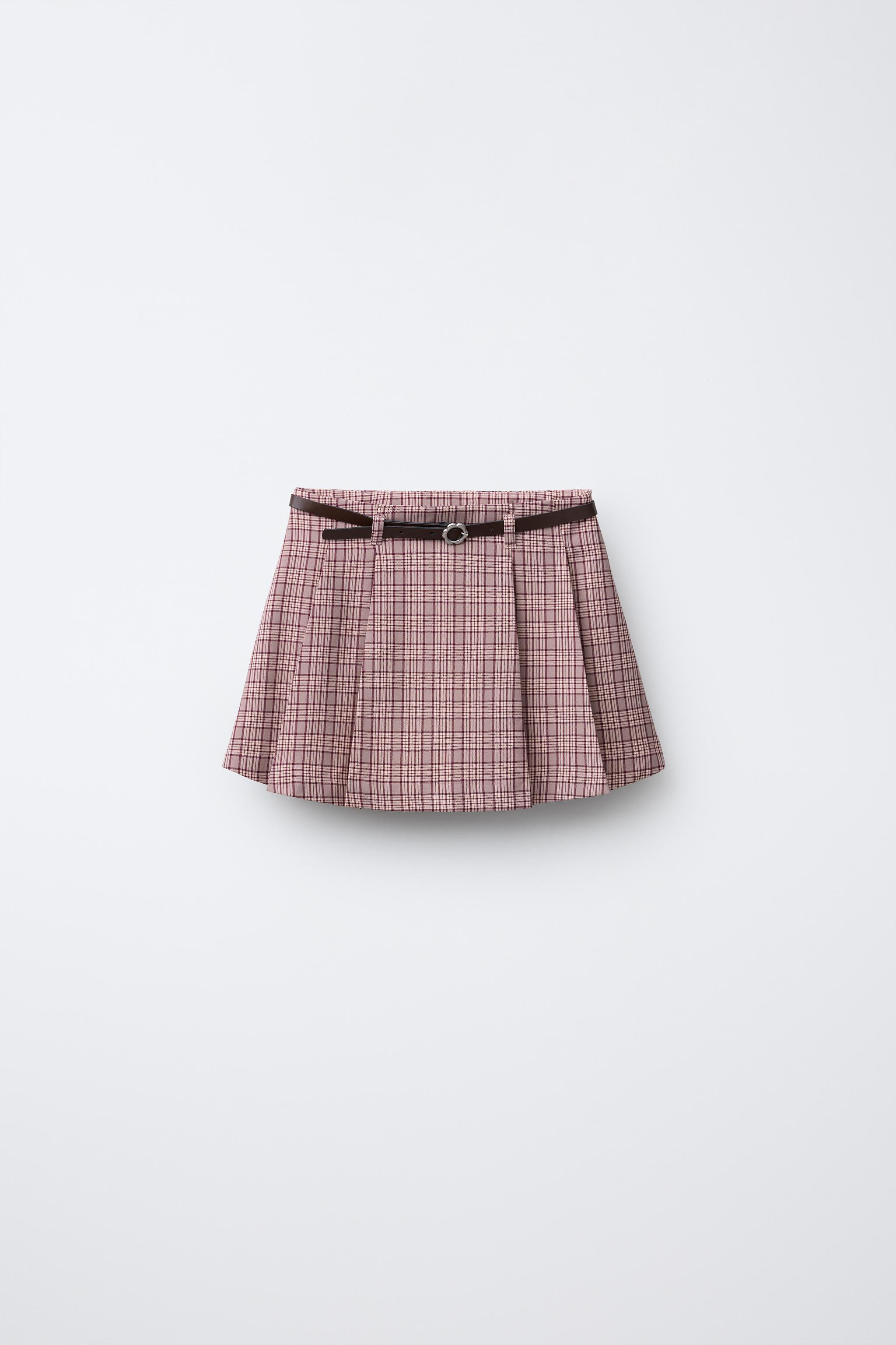 PLAID BELTED SKORT Light beige ZARA United States - Main Image