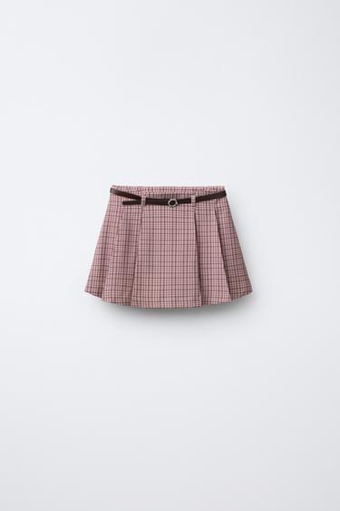 CHECK BELTED BERMUDA SKORT - Pink by Zara