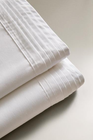 PLEATED COTTON SATEEN FLAT SHEET (400 THREAD COUNT) - White by Zara - Image 3