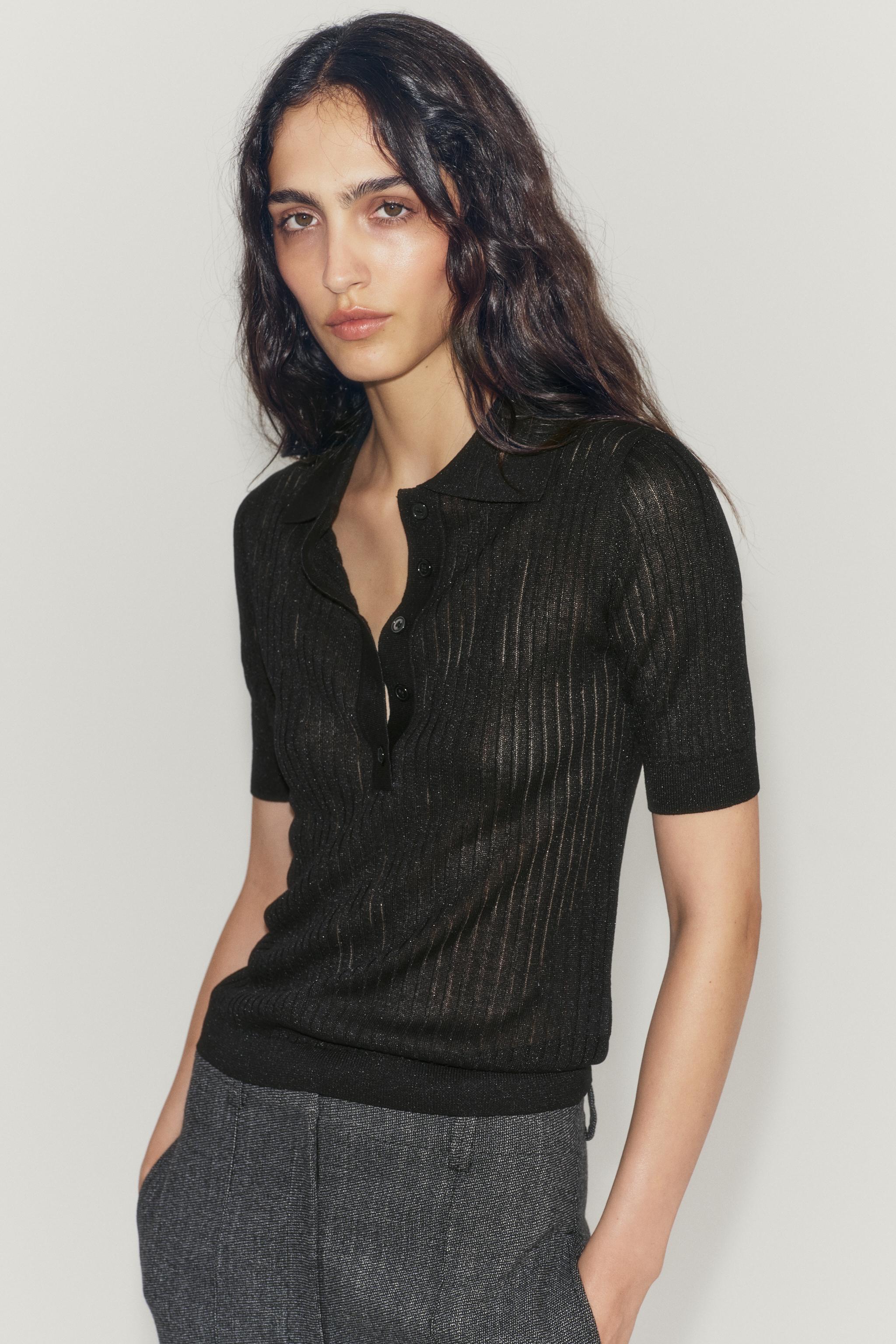 Zara YARI TRANSPARAN TRİKO POLO T-SHIRT görsel 2