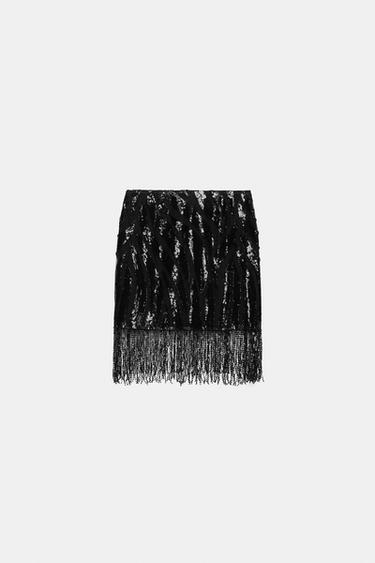 JUPE À FRANGES ET PAILLETTES - Noir de Zara - Image 5