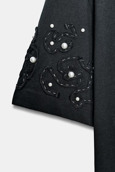 EMBROIDERED BEADED T-SHIRT - Black by Zara - Image 7